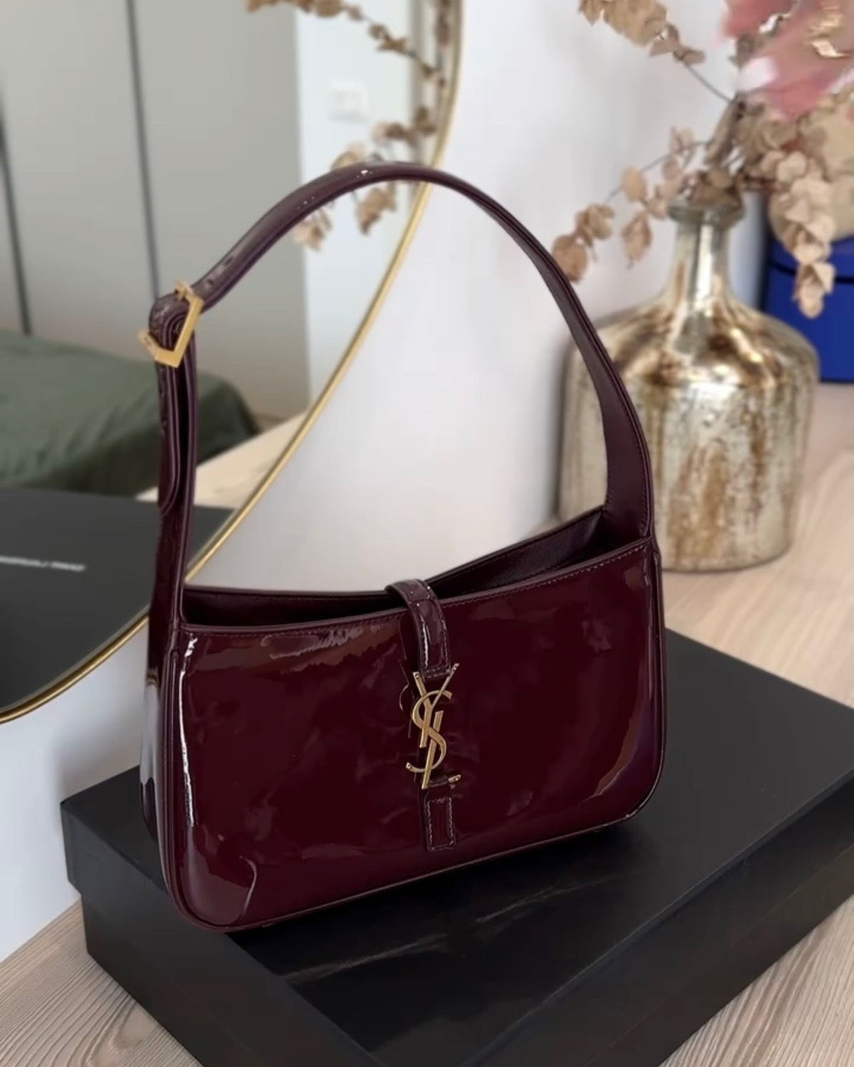 YSL Hobo Patent Leather Bag with Brand Box