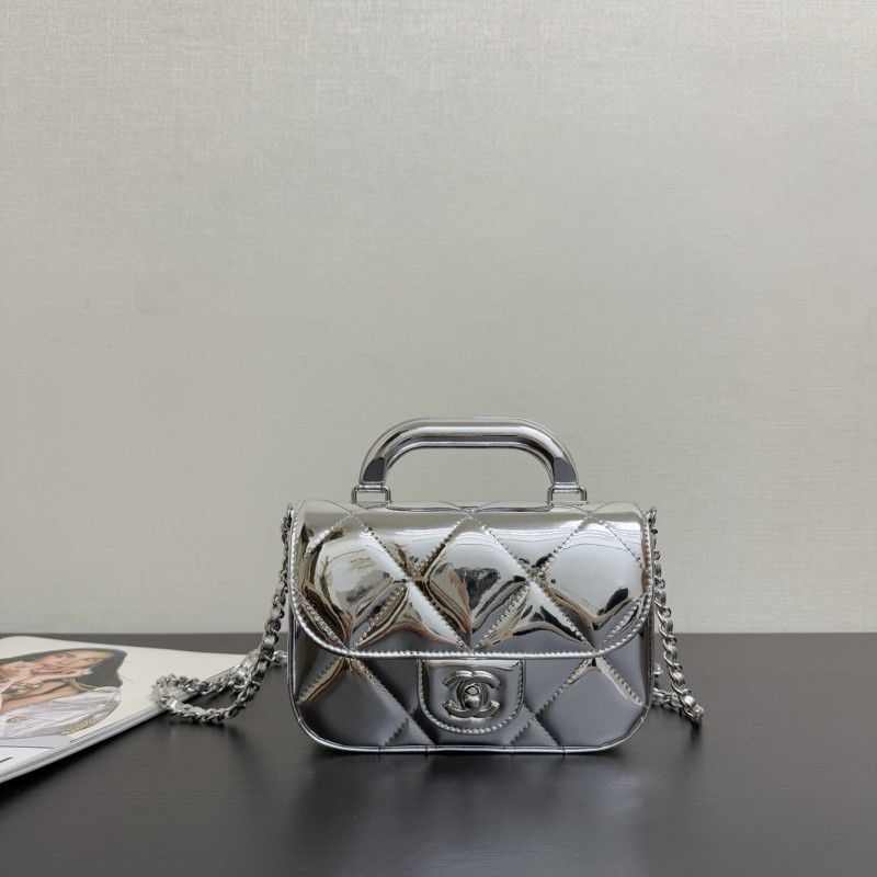 CHANEL | Metallic Mirror Calfskin Large Top Handle Clutch With Chain with Box