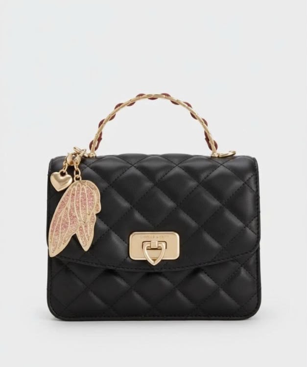 CHARLES & KEITH | Cressida Quilted Top Handle Bag With Bag Charms with Box
