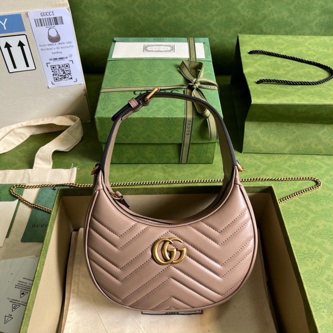 Gucci GG Marmont Half-Moon Shaped Mini Bag with Box
