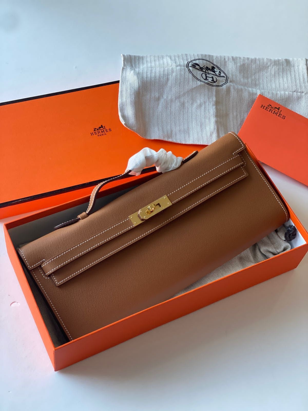 Hermes Kelly Cut Clutch with Brand Box