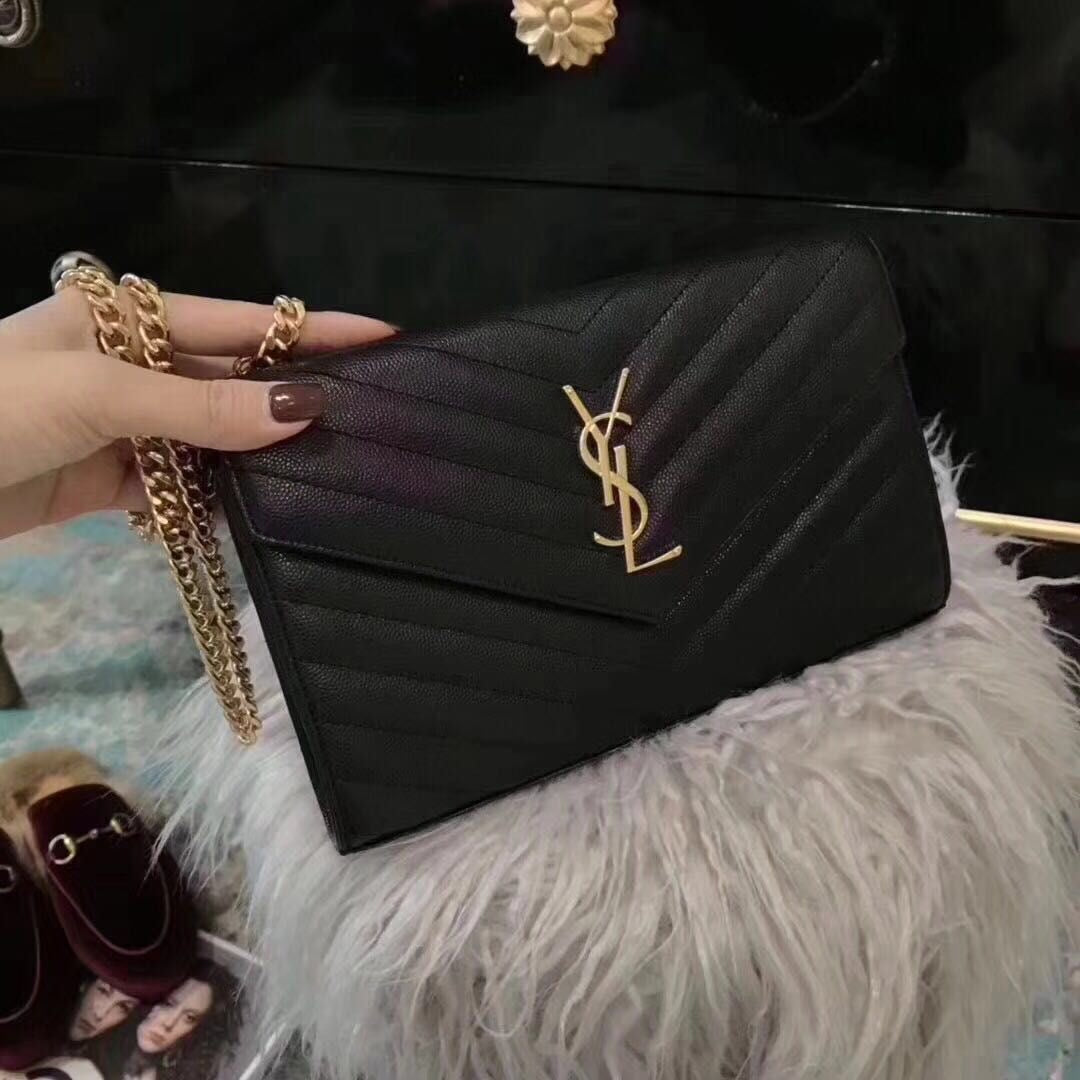 YSL Quilted Chain Wallet with Brand Box