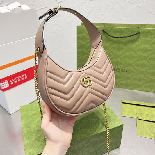 Gucci GG Marmont Half-Moon Shaped Mini Bag with Box
