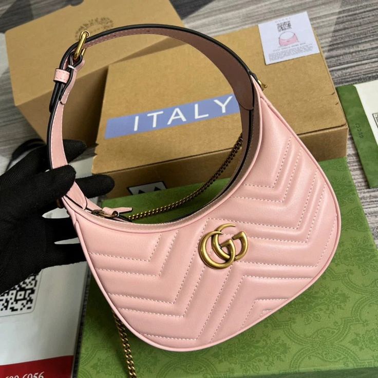 Gucci GG Marmont Half-Moon Shaped Mini Bag with Box