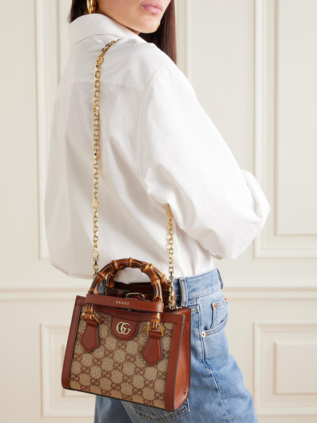Gucci Diana crystals small tote bag with Box