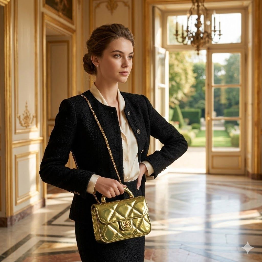 CHANEL | Metallic Mirror Calfskin Large Top Handle Clutch With Chain with Box