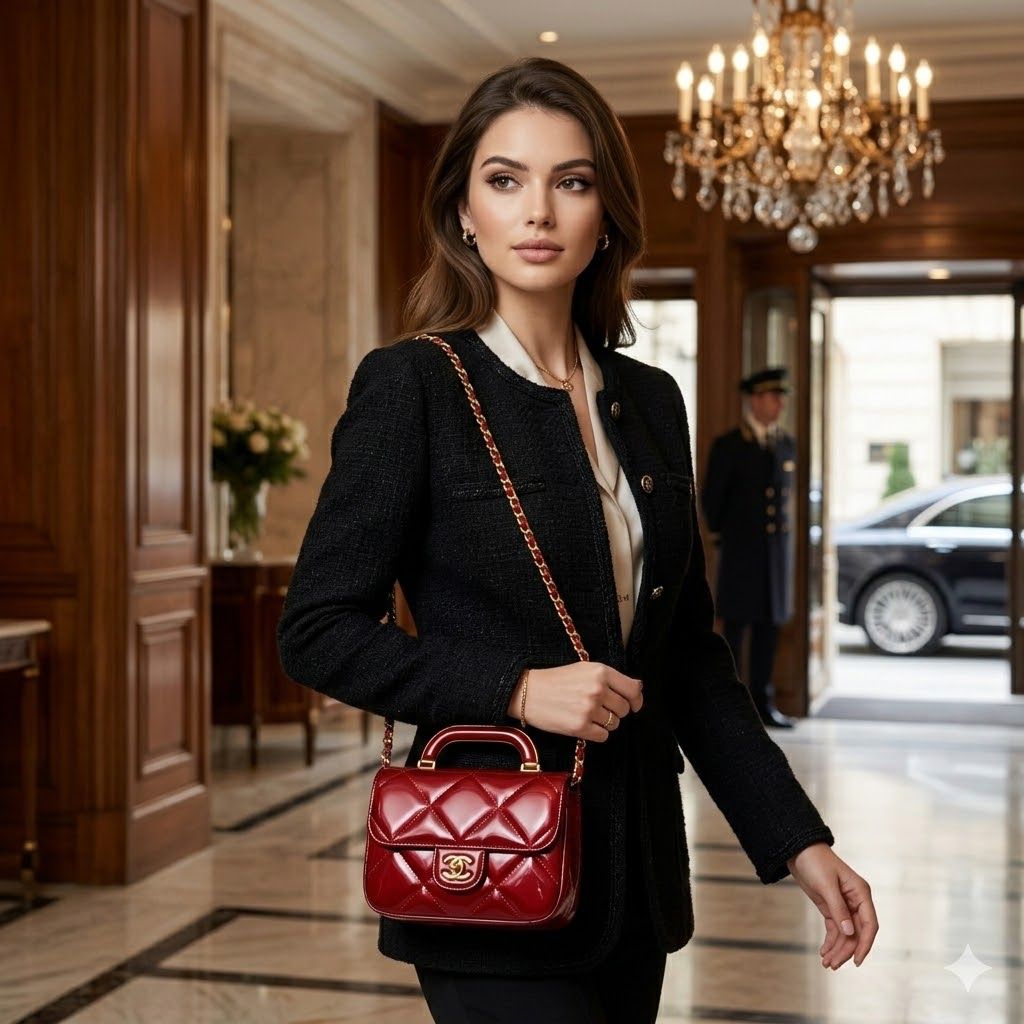 CHANEL | Metallic Mirror Calfskin Large Top Handle Clutch With Chain with Box