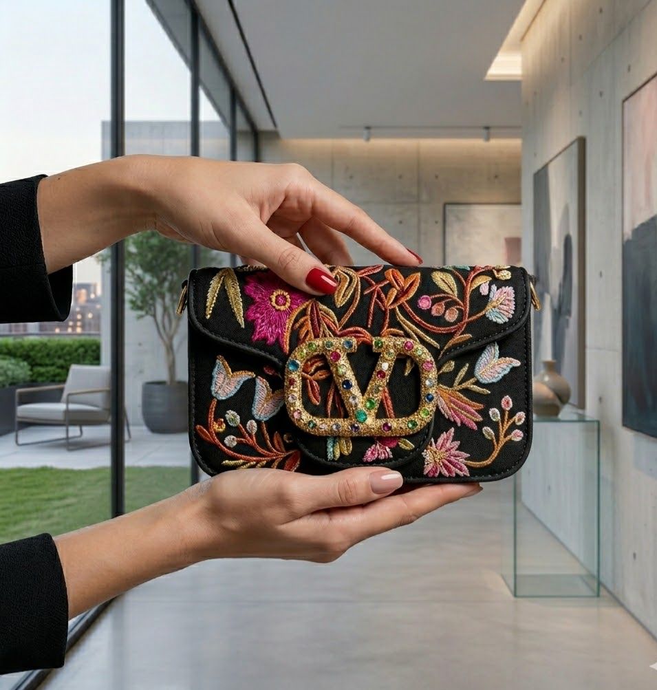 Valentino Garavani Vain Floral Embroidered Shoulder Bag with Box
