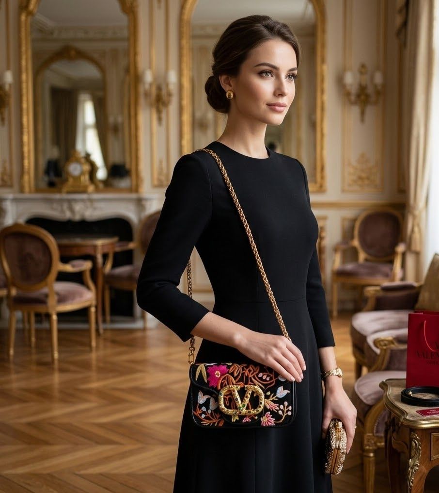 Valentino Garavani Vain Floral Embroidered Shoulder Bag with Box