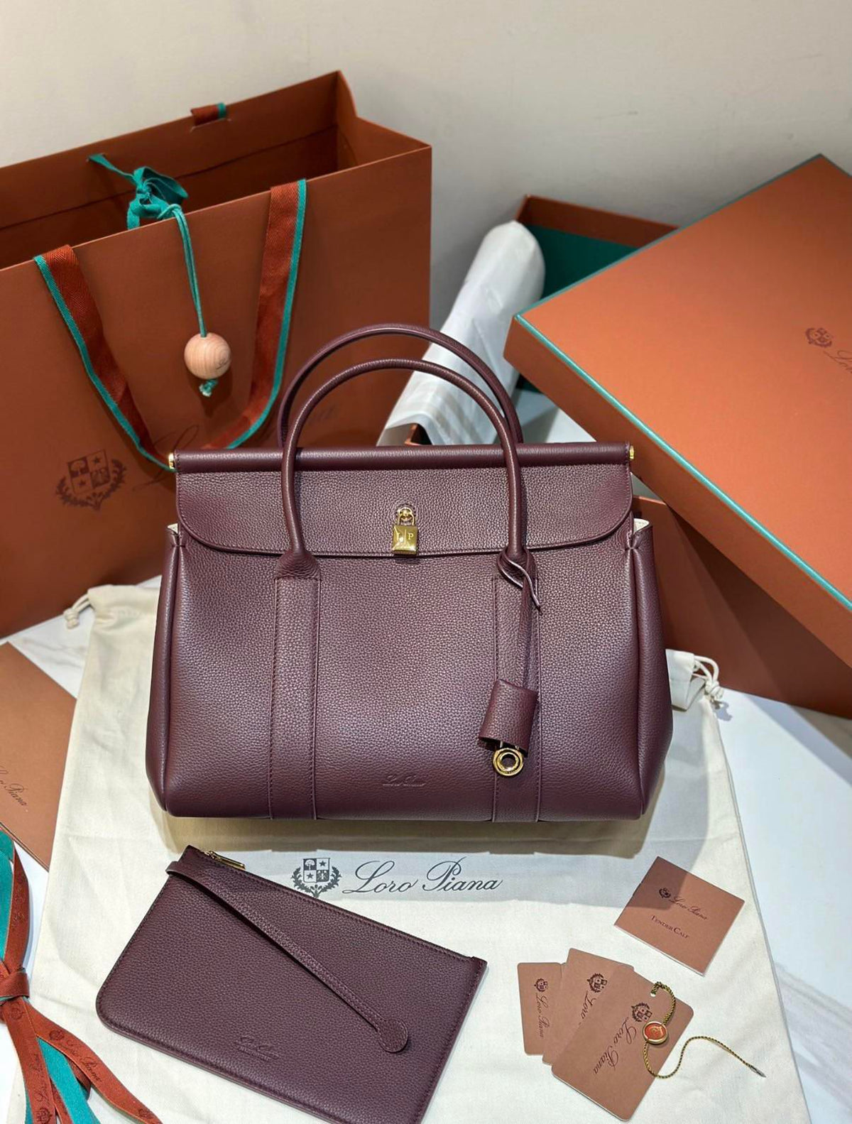 Loro Piana Loom Bag L32 in Grained Calfskin with Box