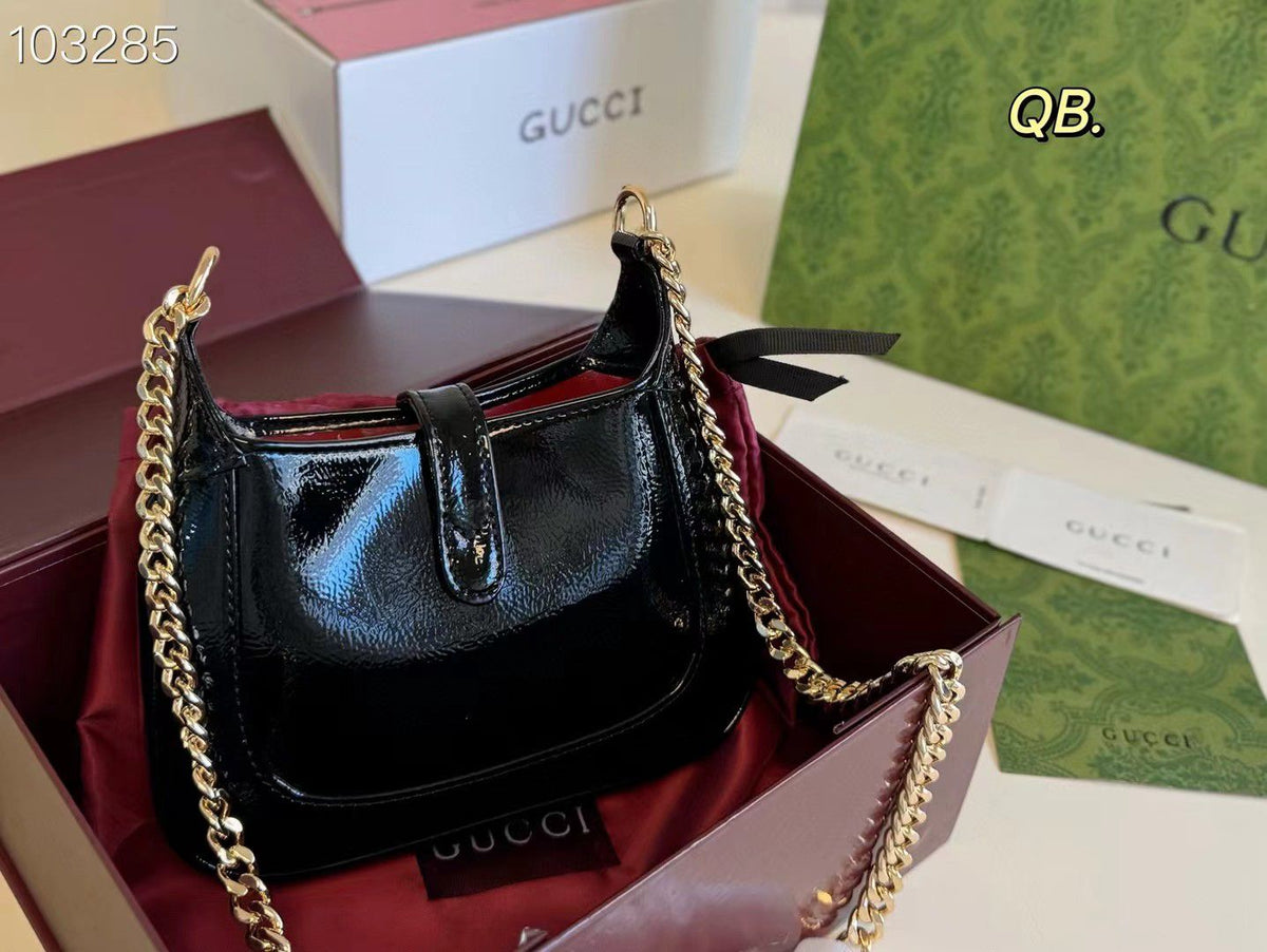Gucci Jackie Notte Mini Patent Leather Shoulder Bag with Box