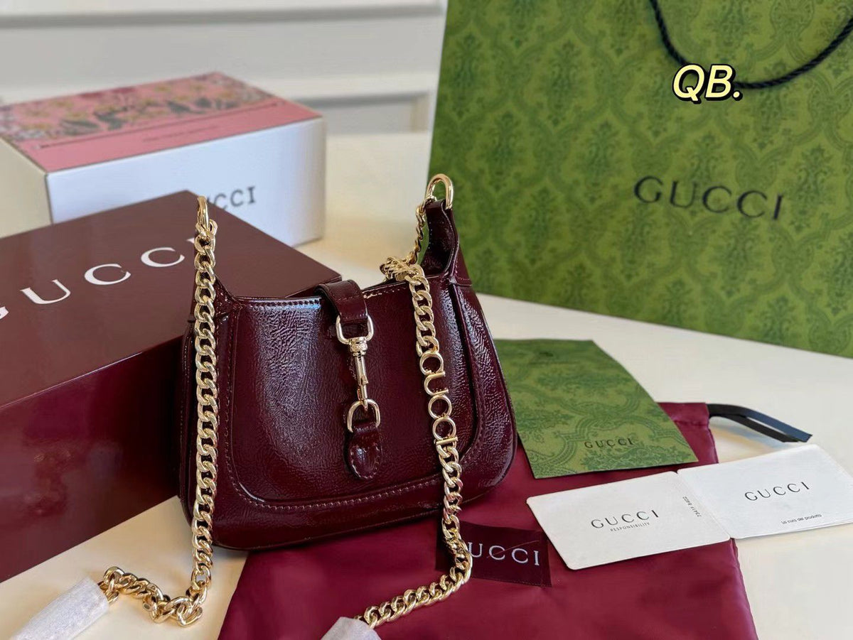 Gucci Jackie Notte Mini Patent Leather Shoulder Bag with Box