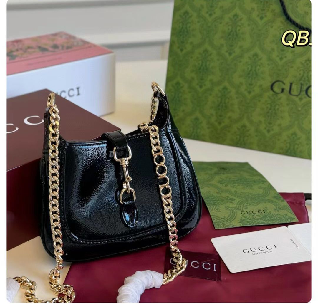 Gucci Jackie Notte Mini Patent Leather Shoulder Bag with Box