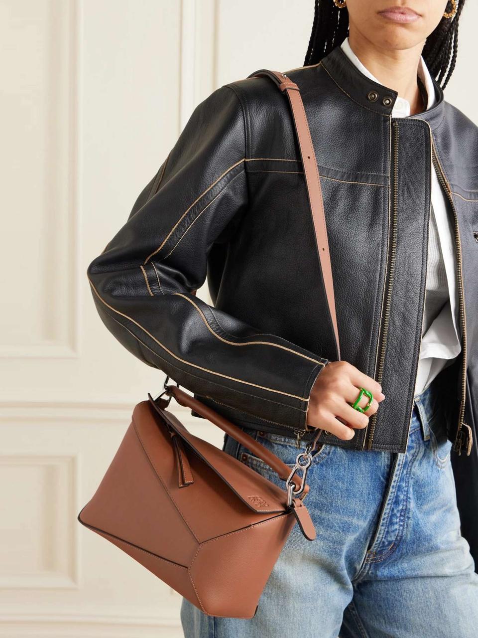 Loewe Puzzle Edge Medium Top-Handle Bag in Soft Grained Leather with Box