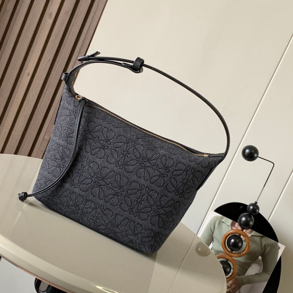 Loewe Small Cubi Anagram Jacquard Canvas Shoulder Bag with Box