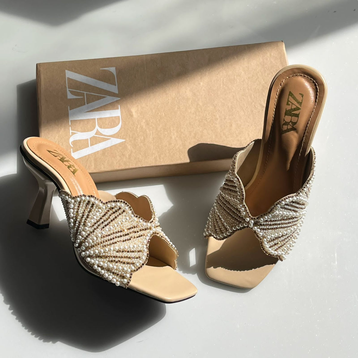 Zara Faux Pearl Backless Sandals