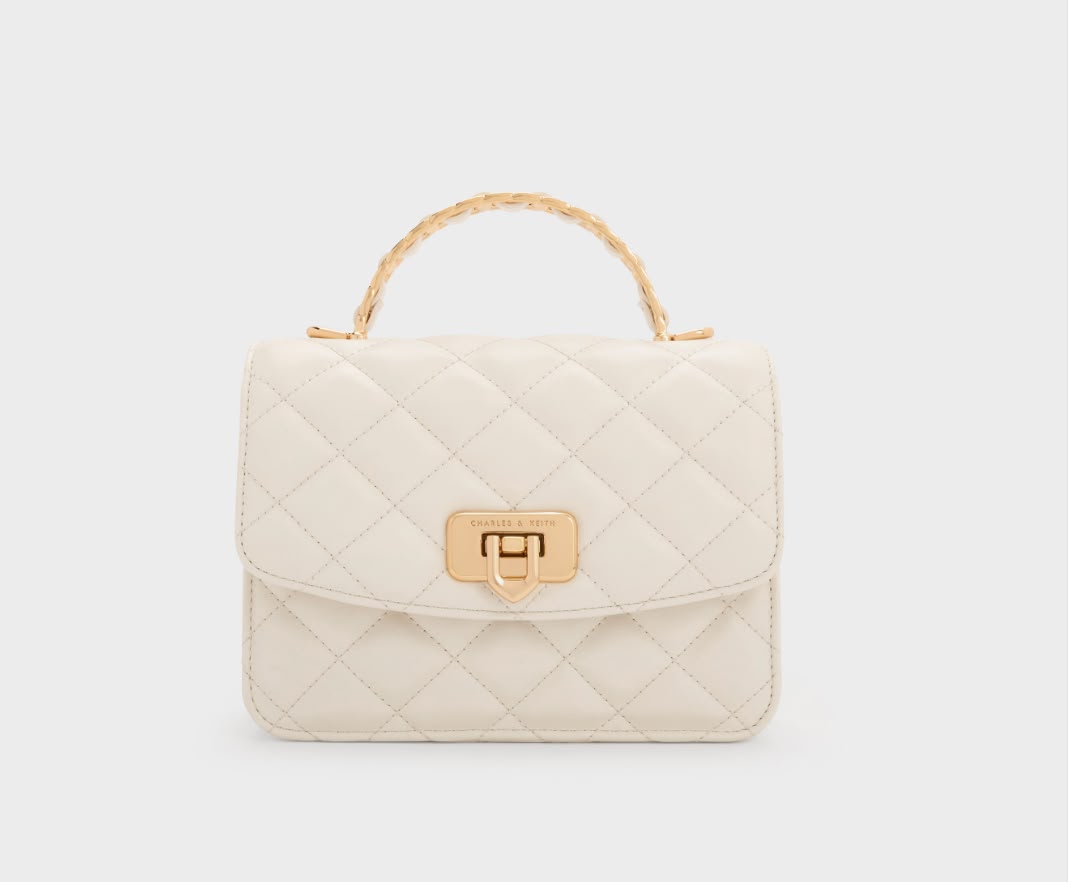 CHARLES & KEITH | Cressida Quilted Top Handle Bag With Bag Charms with Box