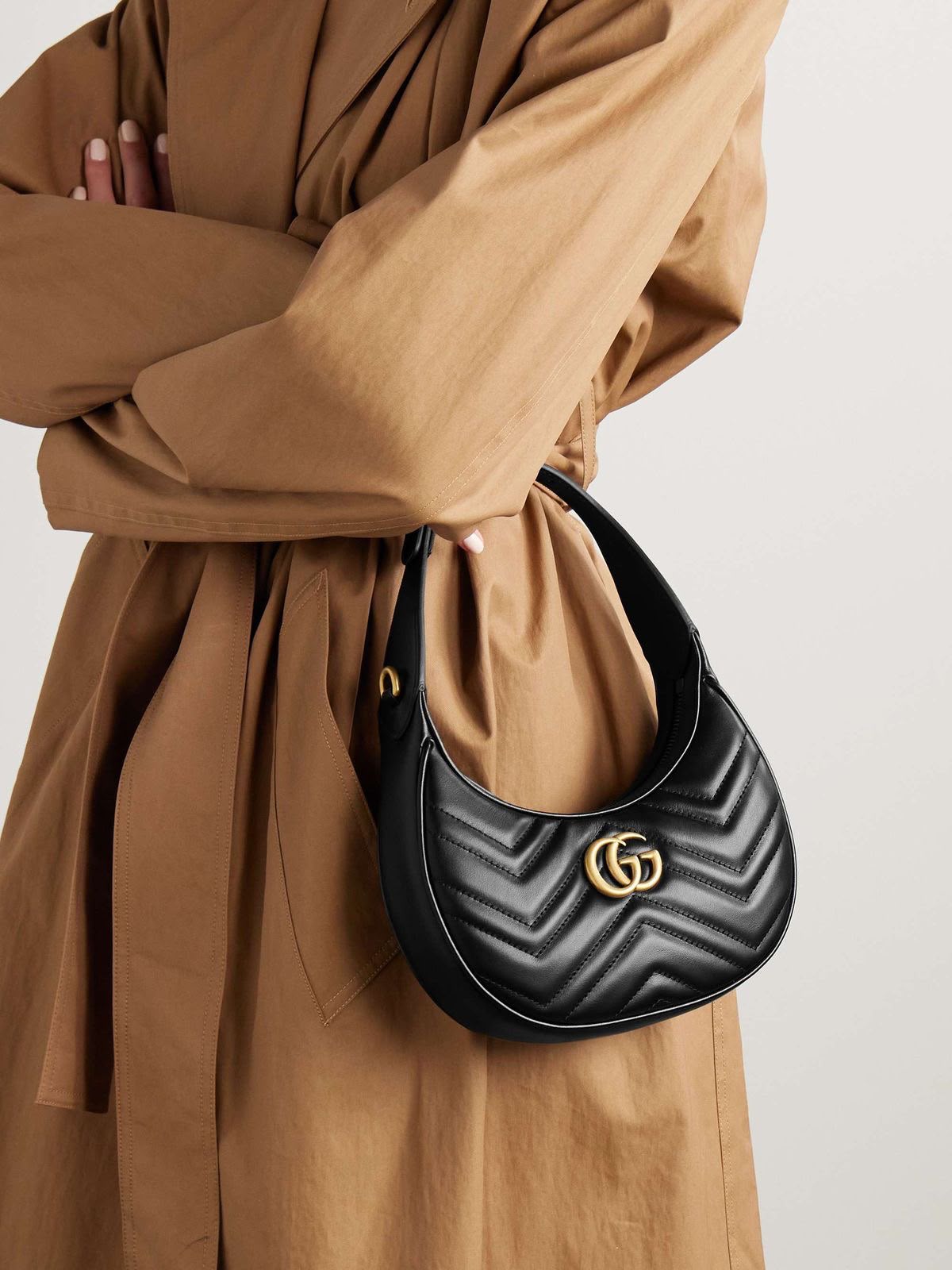 Gucci GG Marmont Half-Moon Shaped Mini Bag with Box