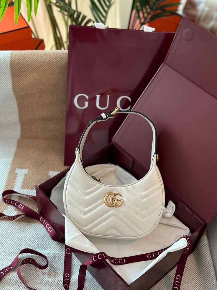 Gucci GG Marmont Half-Moon Shaped Mini Bag with Box