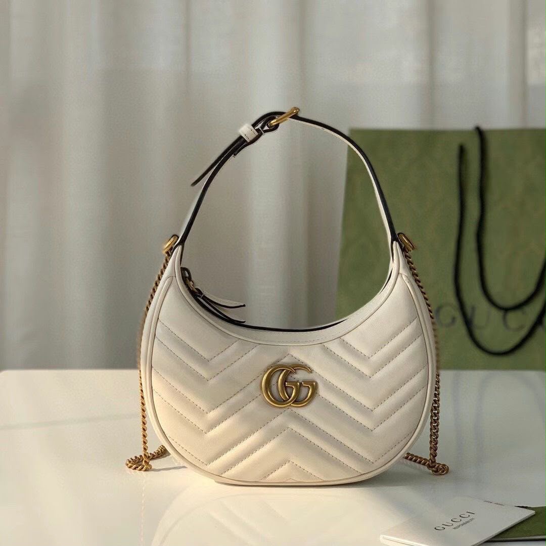Gucci GG Marmont Half-Moon Shaped Mini Bag with Box