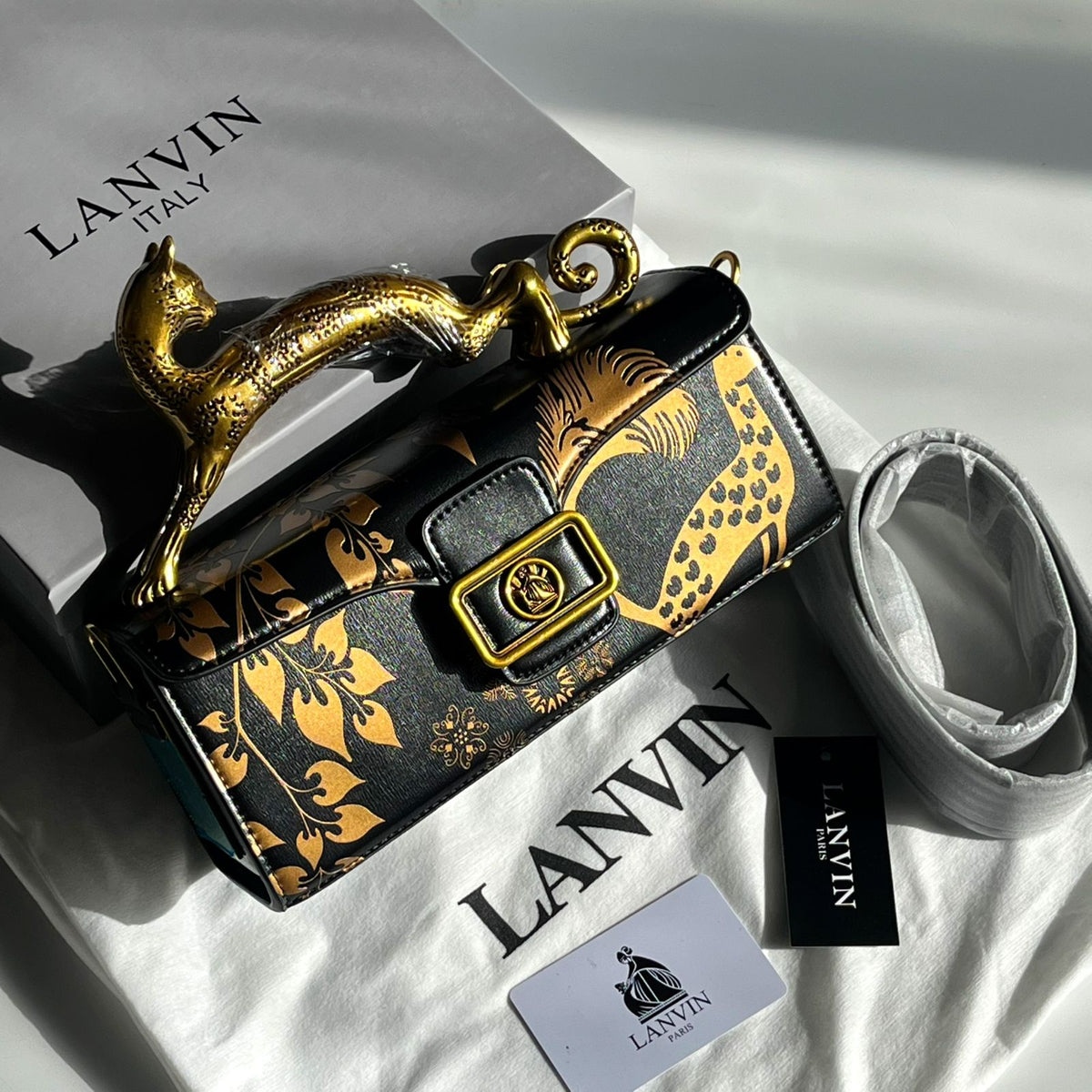 LANVIN | Pencil Cat Bag in Shiny Leather & Rhinestones with Box
