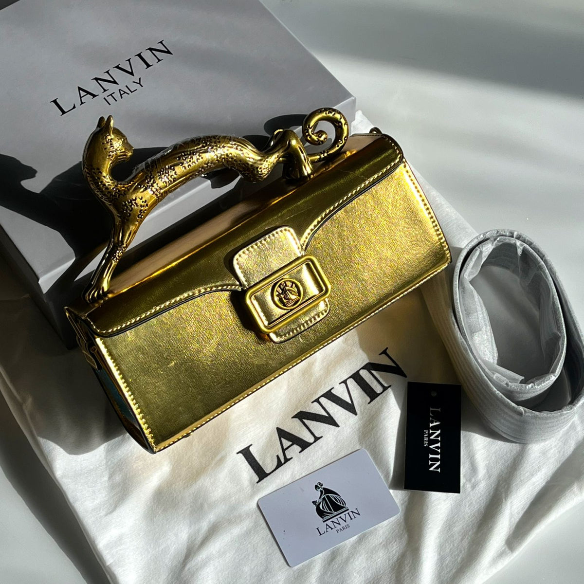 LANVIN | Pencil Cat Bag in Shiny Leather & Rhinestones with Box