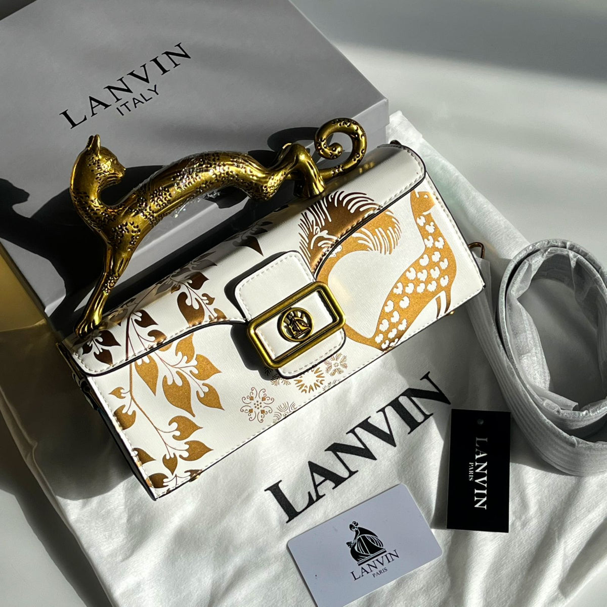 LANVIN | Pencil Cat Bag in Shiny Leather & Rhinestones with Box