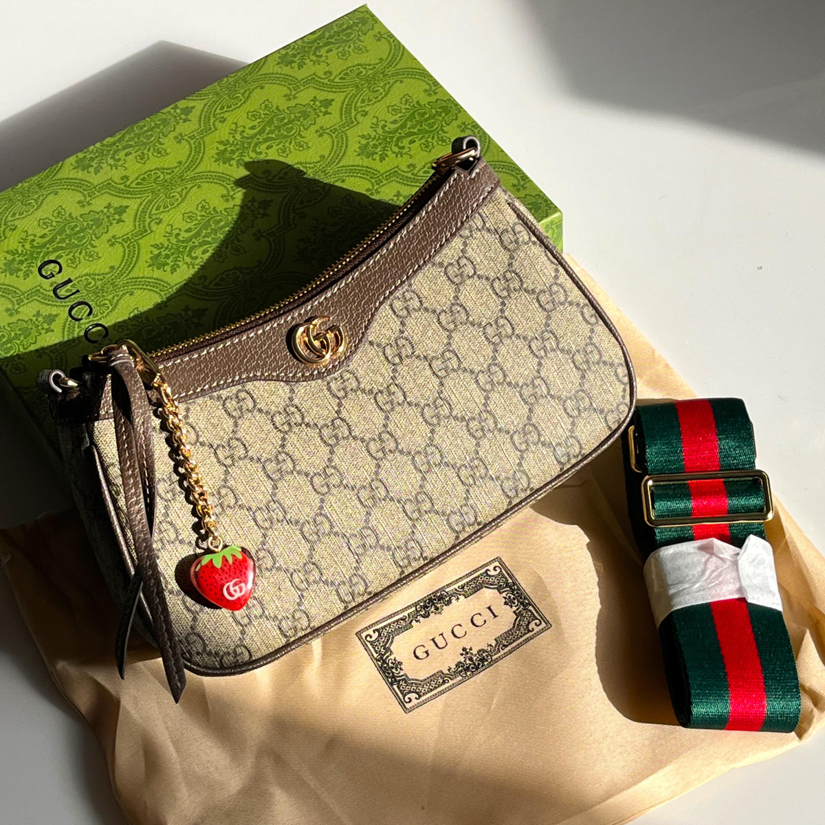 GUCCI Ophidia Strawberry Shoulder Bag with Box