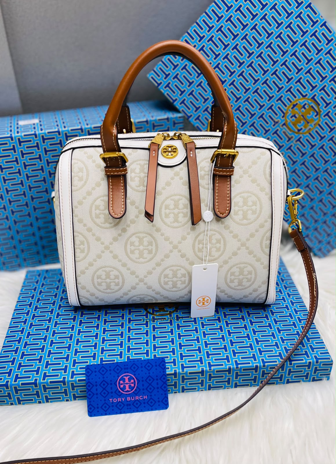 Tory Burch T Monogram Petite Barrel Bag with Box