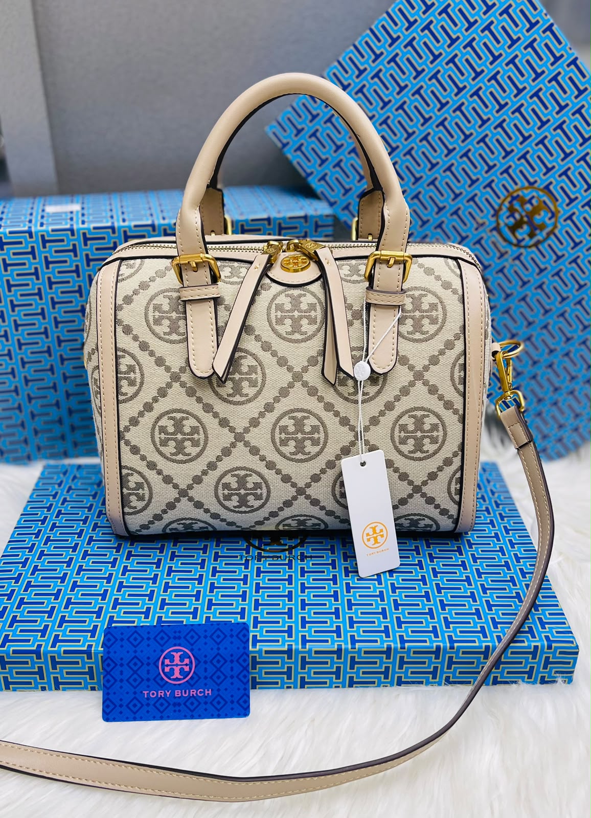 Tory Burch T Monogram Petite Barrel Bag with Box