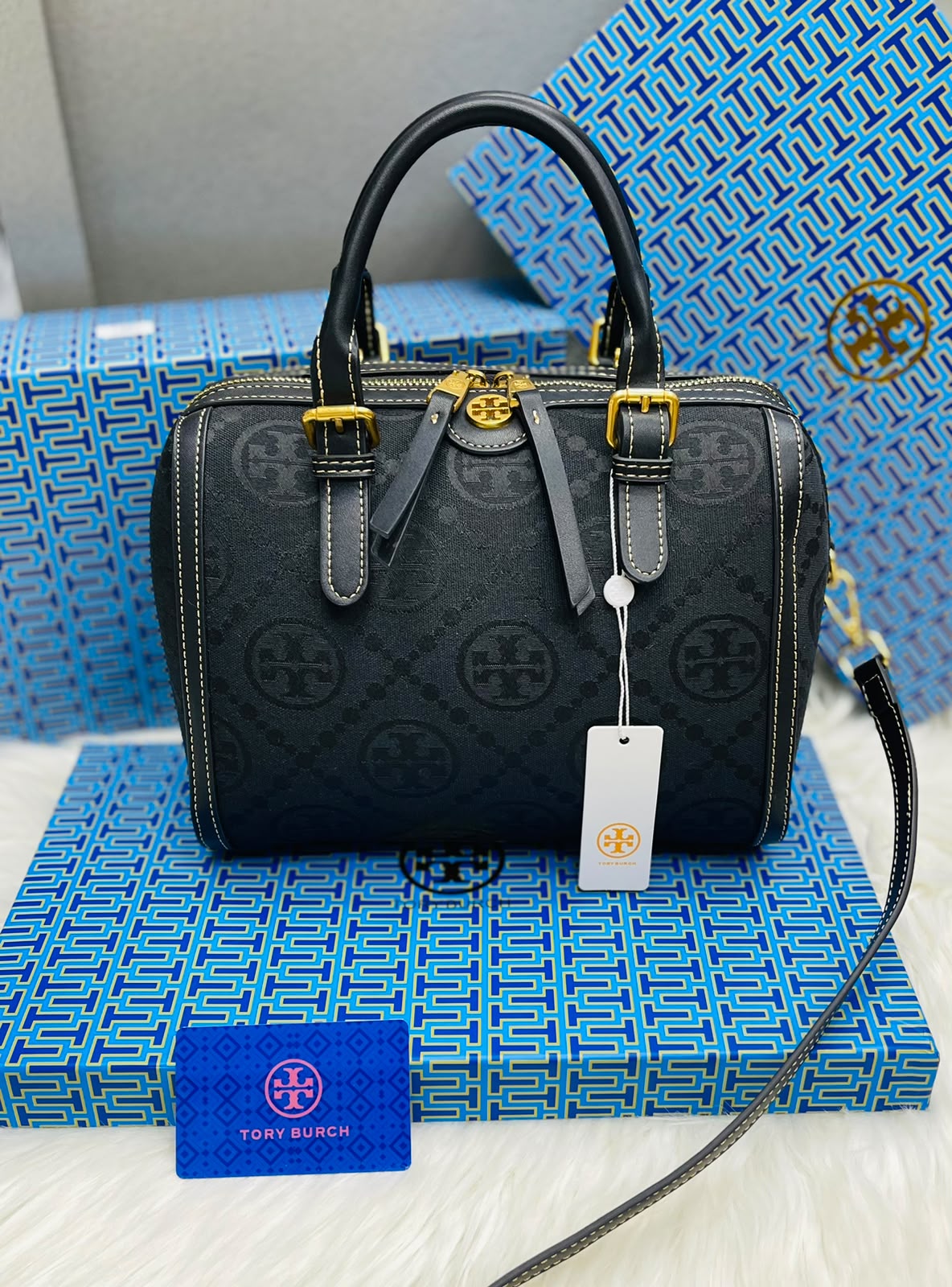 Tory Burch T Monogram Petite Barrel Bag with Box
