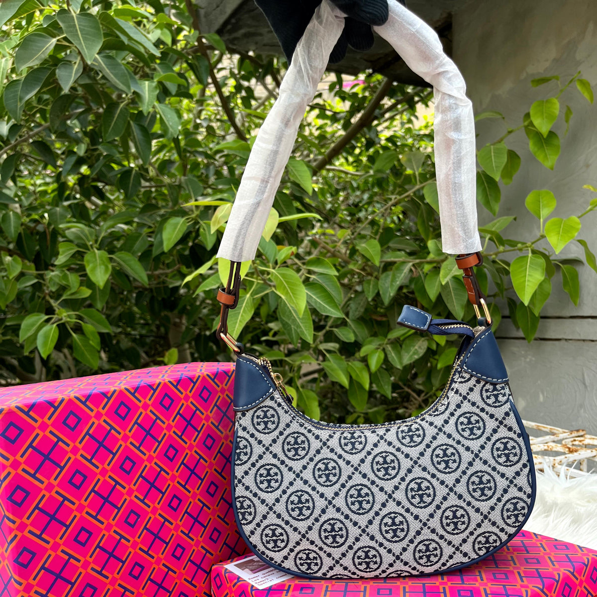 Tory Burch T Monogram Crescent Bag with Box