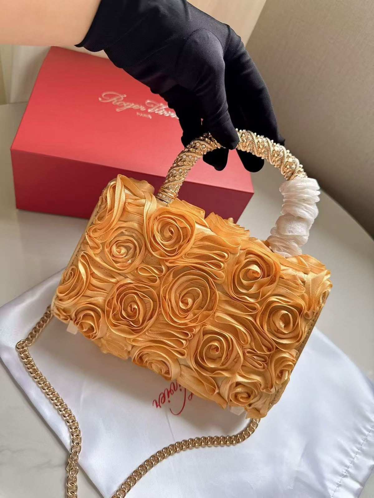 Roger Vivier Jewel Efflorescence Mini Bag in Satin with Box