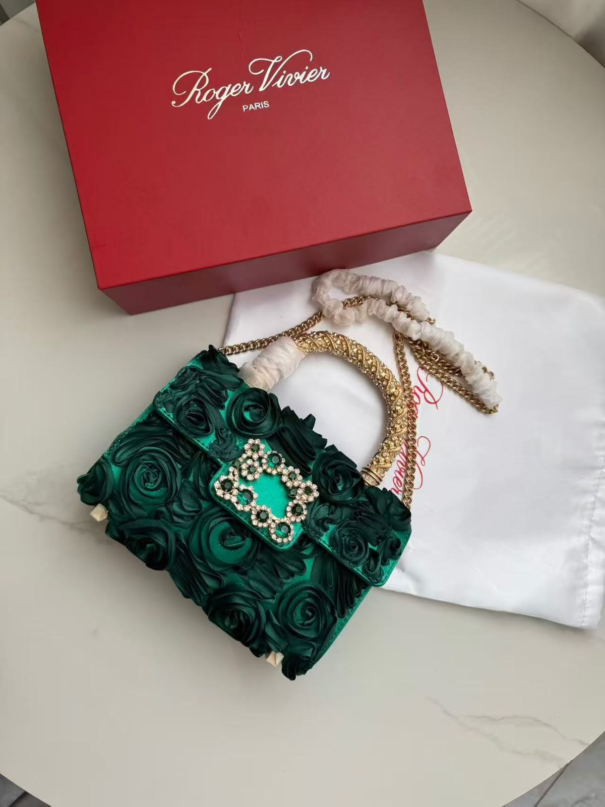 Roger Vivier Jewel Efflorescence Mini Bag in Satin with Box