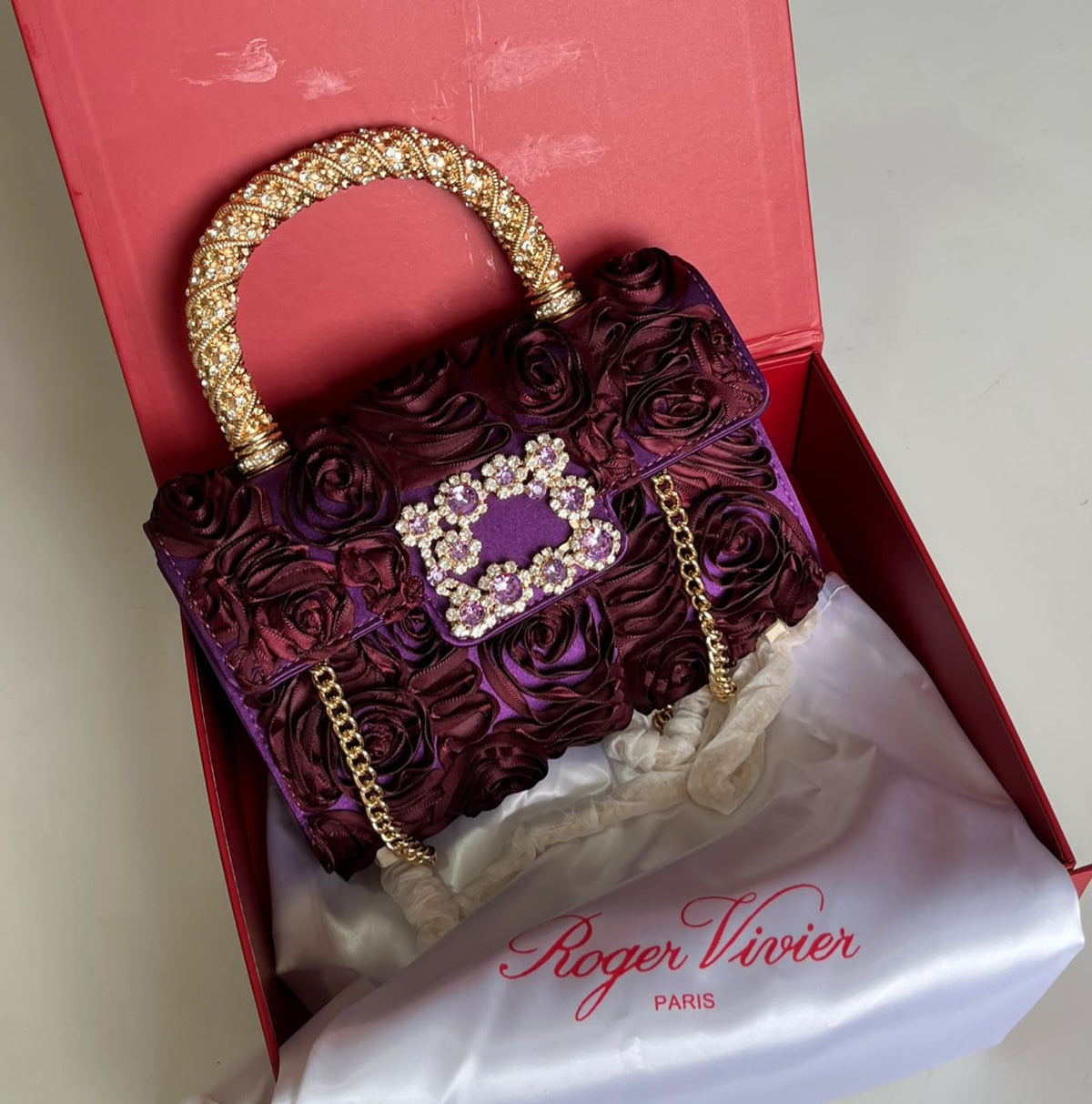 Roger Vivier Jewel Efflorescence Mini Bag in Satin with Box