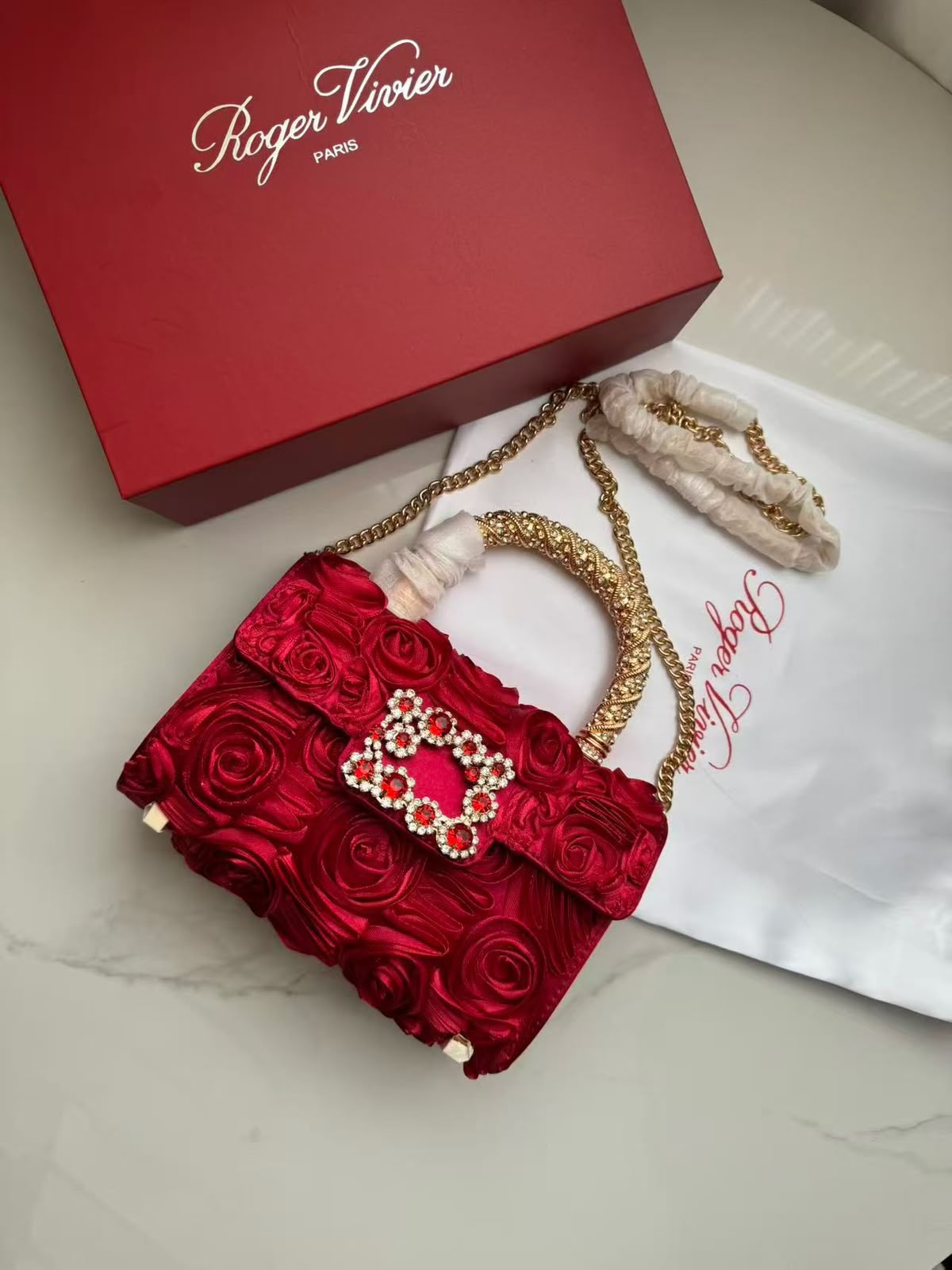 Roger Vivier Jewel Efflorescence Mini Bag in Satin with Box