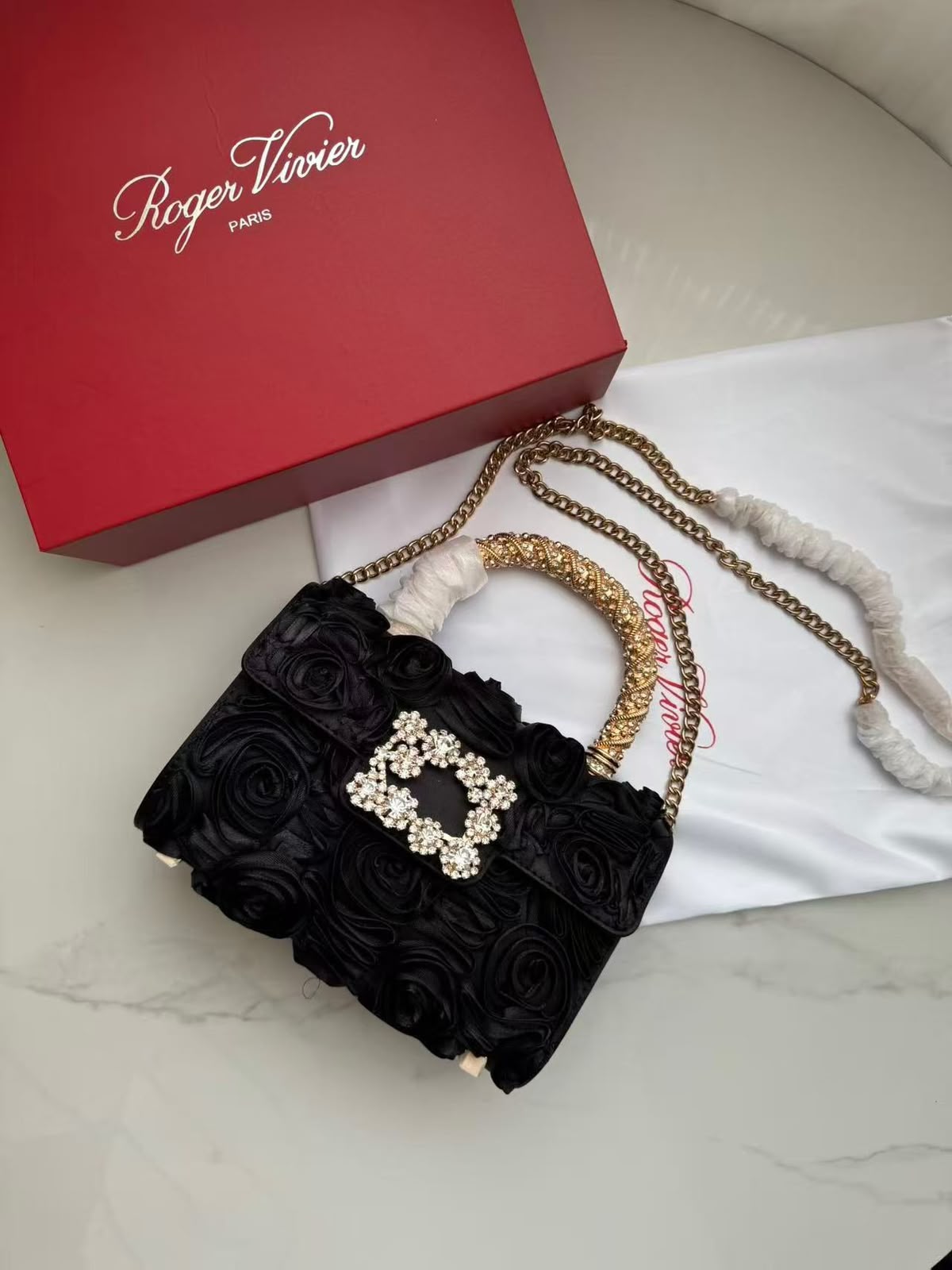 Roger Vivier Jewel Efflorescence Mini Bag in Satin with Box
